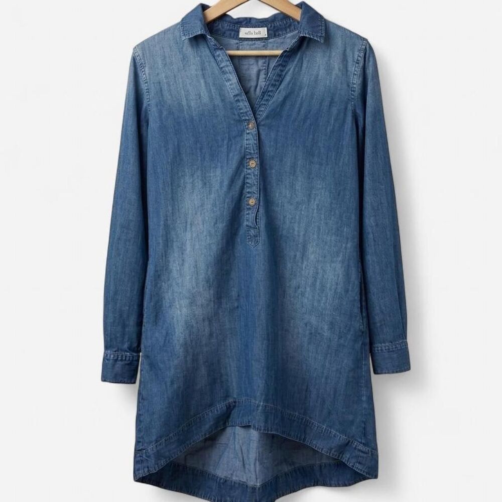 Bella Dahl Chambray Shirt Dress with Buttons Western Boho